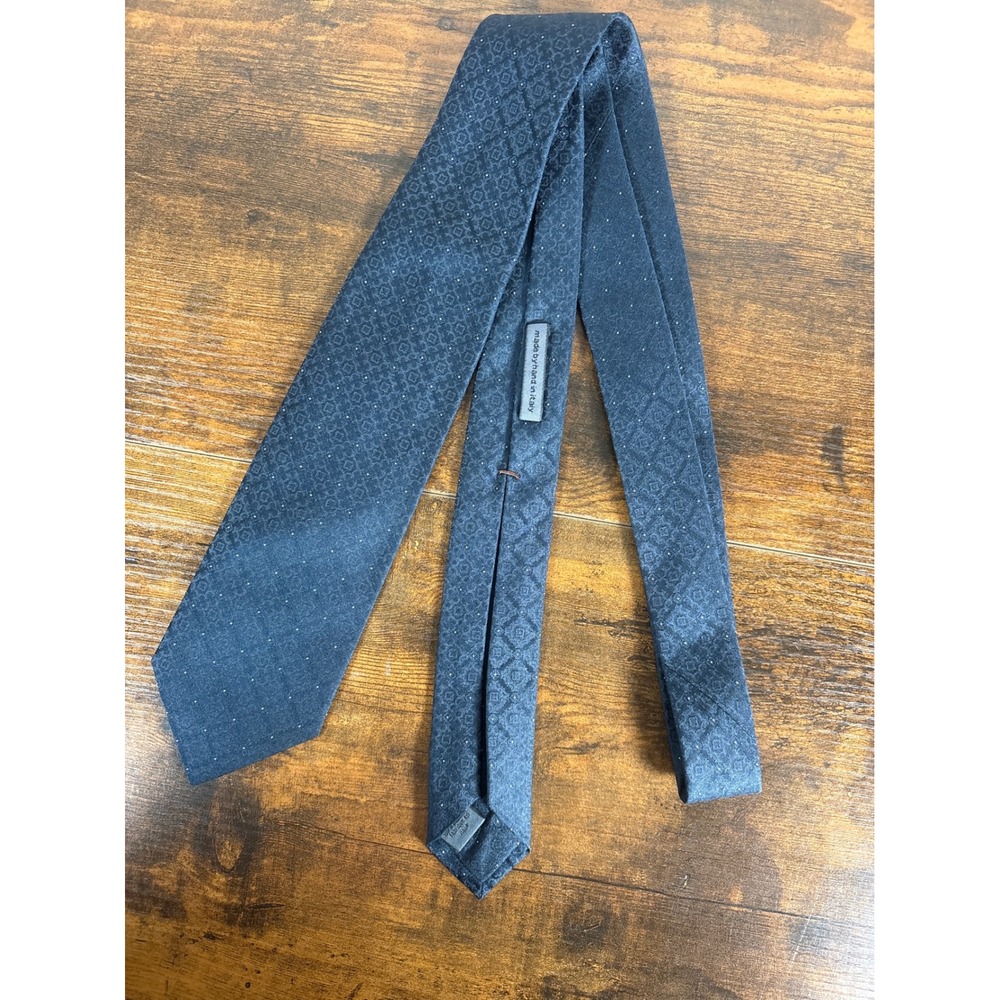 John Varvatos Mens Navy Blue Silk Geometric Medallion Tie Made in Italy Hand